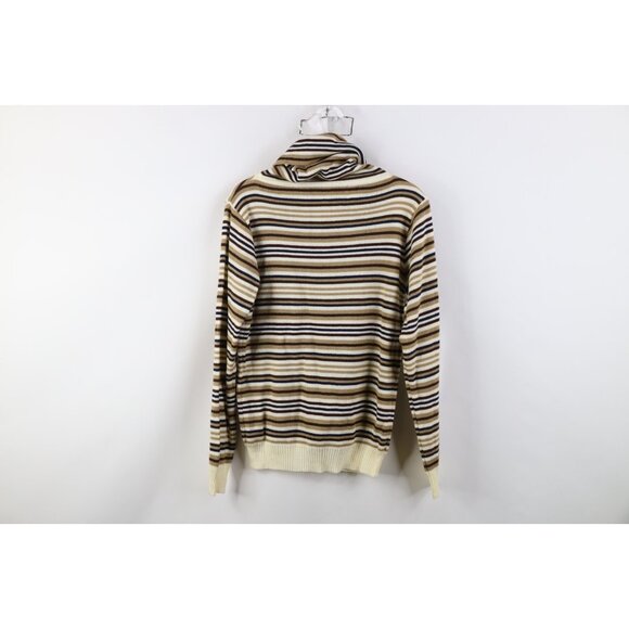 Vintage 70s Streetwear Womens Large Earth Tone Striped Knit Turtleneck Sweater - Picture 8 of 10